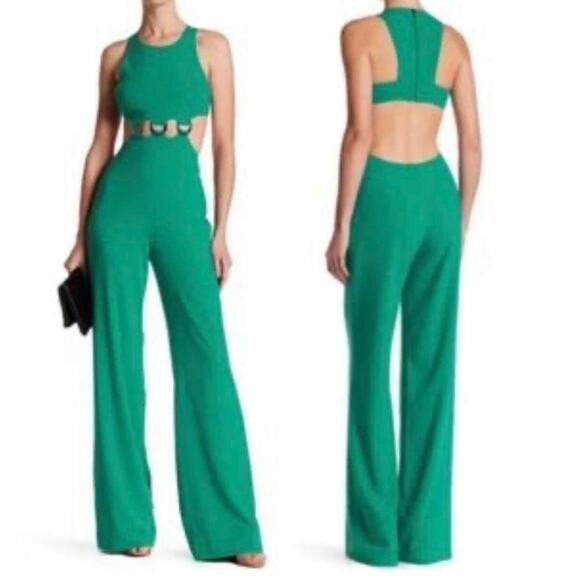 Halston Heritage Green Cutout Wide Leg Jumpsuit Size 0 - Picture 2 of 8